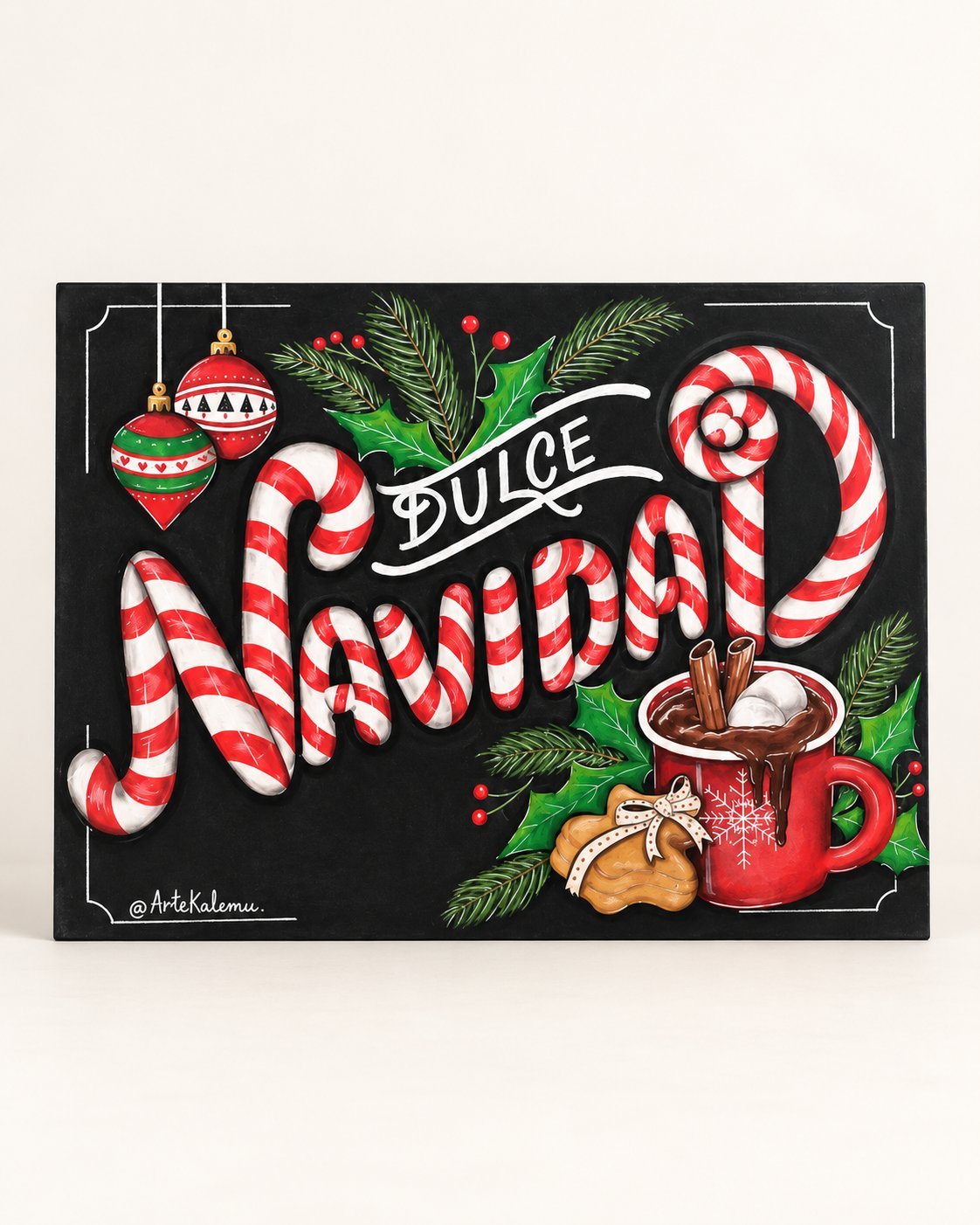 Pizarra · Dulce Navidad, pintado a mano por Artekalemu