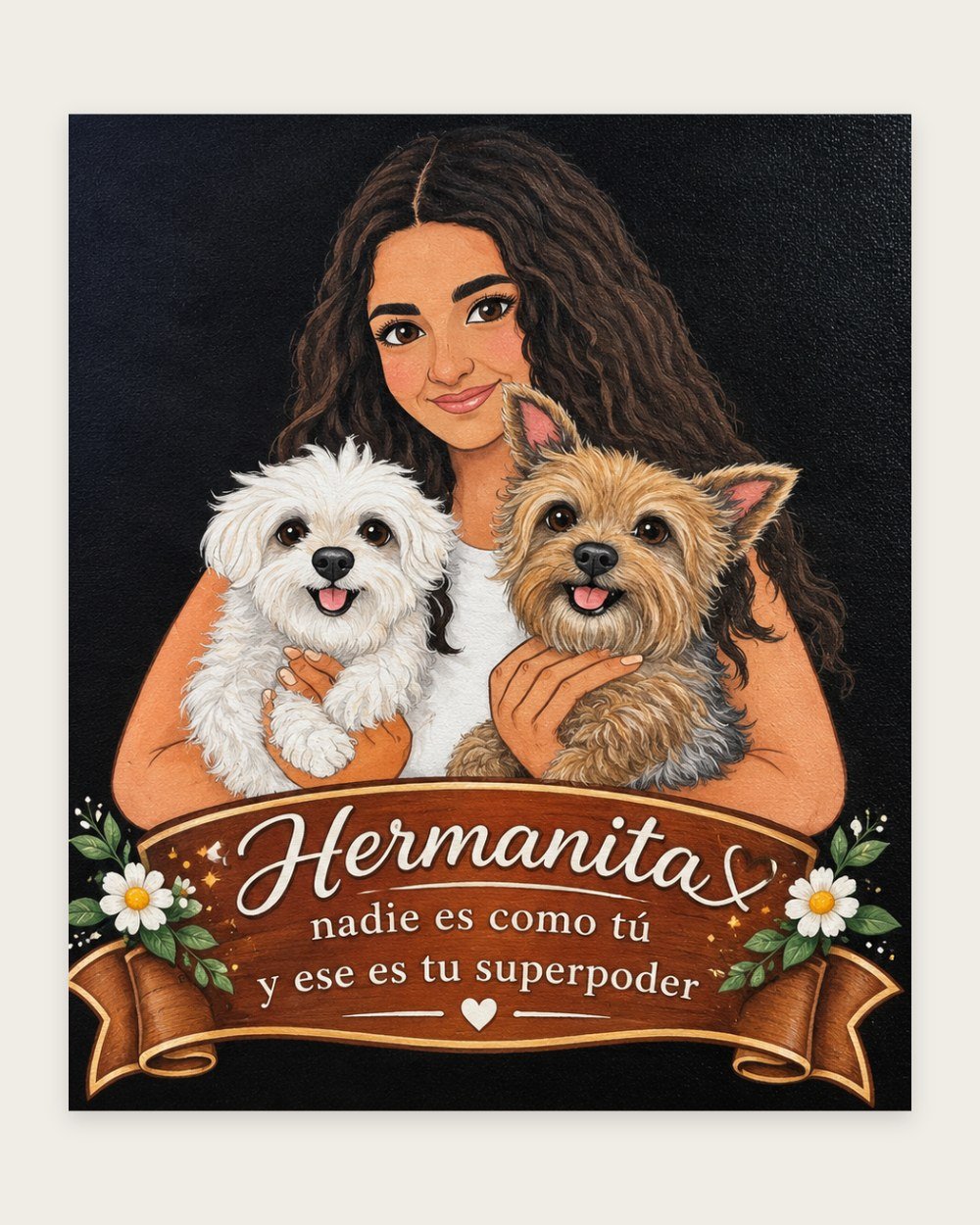 Lienzo · Retrato con mascotas, pintado a mano por Artekalemu