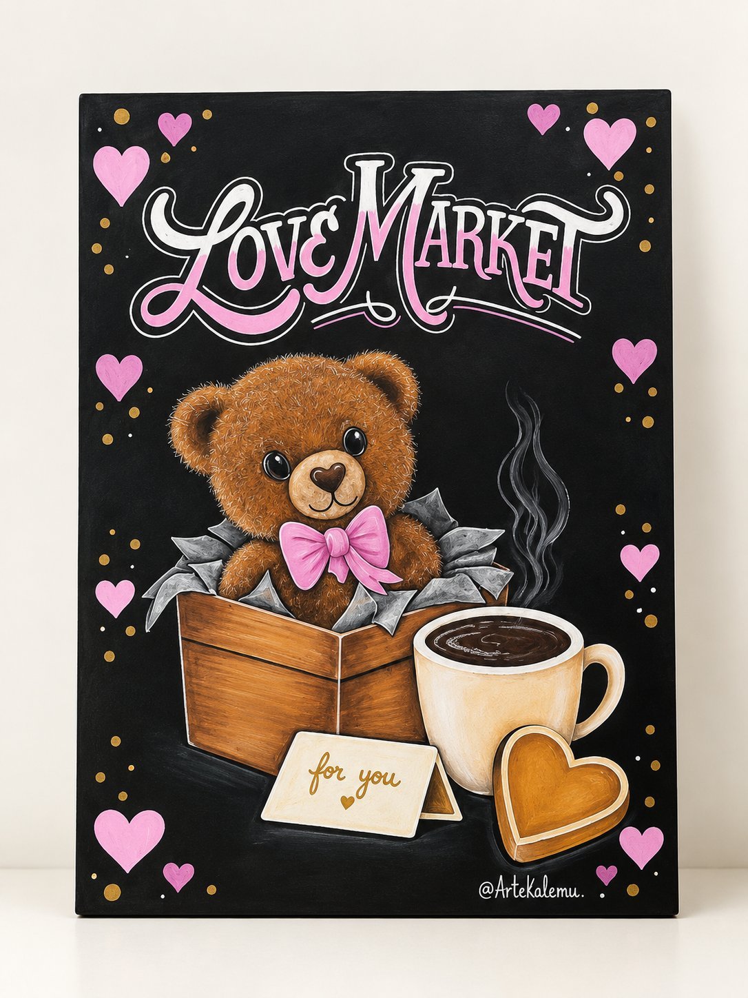 Pizarra · Love Market, pintado a mano por Artekalemu