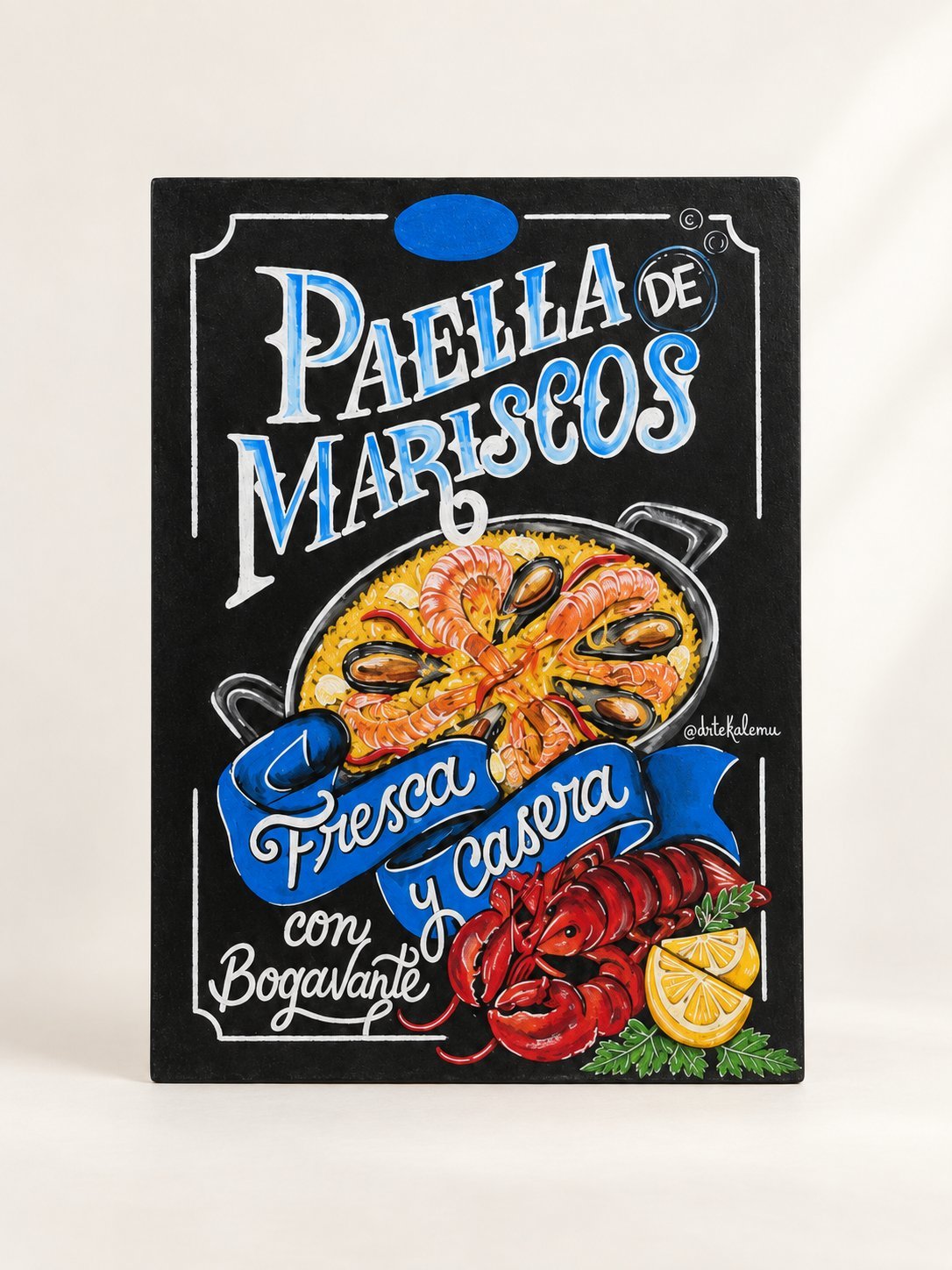 Pizarra · Paella de mariscos, pintado a mano por Artekalemu