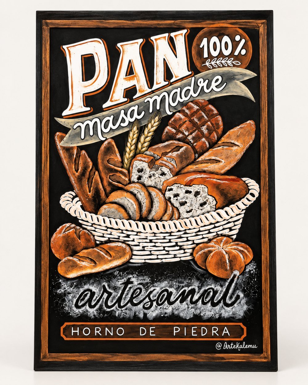 Pizarra artística de panadería pintada a mano